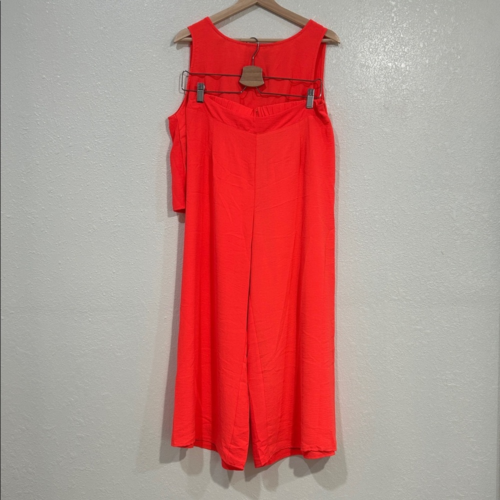 REYLAMP SET CROP TOP &  WIDE LEG PANTS ORANGE LIGHTWEIGHT Sz LG NEW